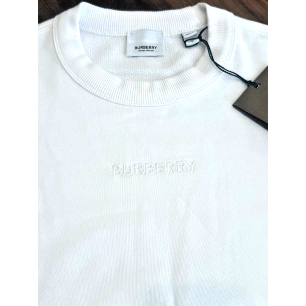 Burberry Embroidered TORTO Crewneck All White Women LARGE Cropped Auth NWT $590
